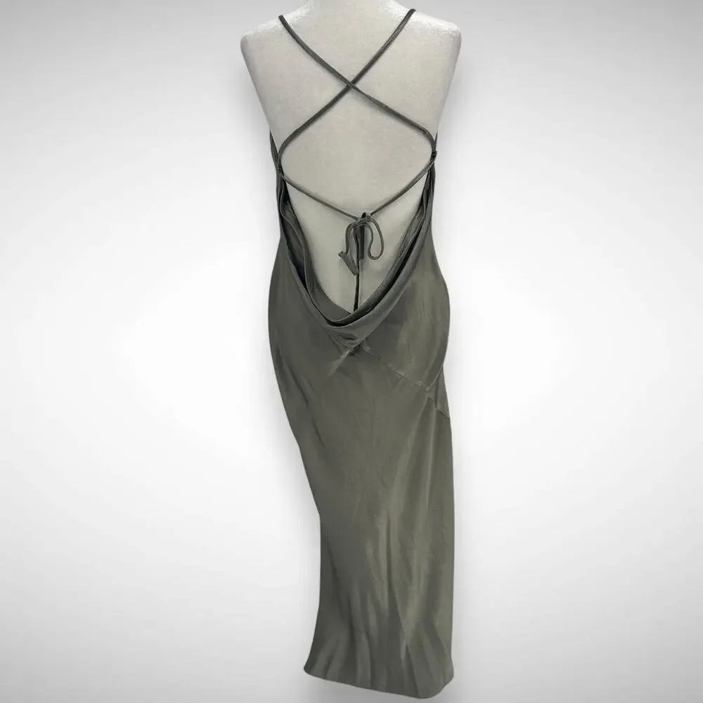 Shona Joy La Lune Cowl Tie‎ Back Midi Slip Dress Size US 10 AUS 14 Sage Green